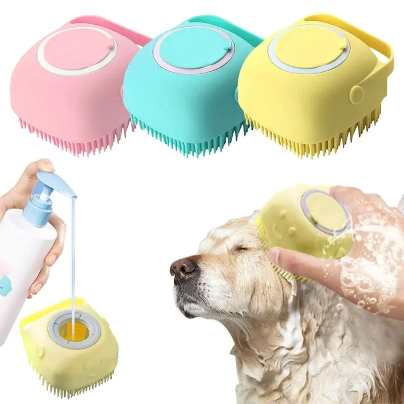 Escova de banho para Cachorro e Gato em Silicone com Reservatório para Água e Sabão energy express