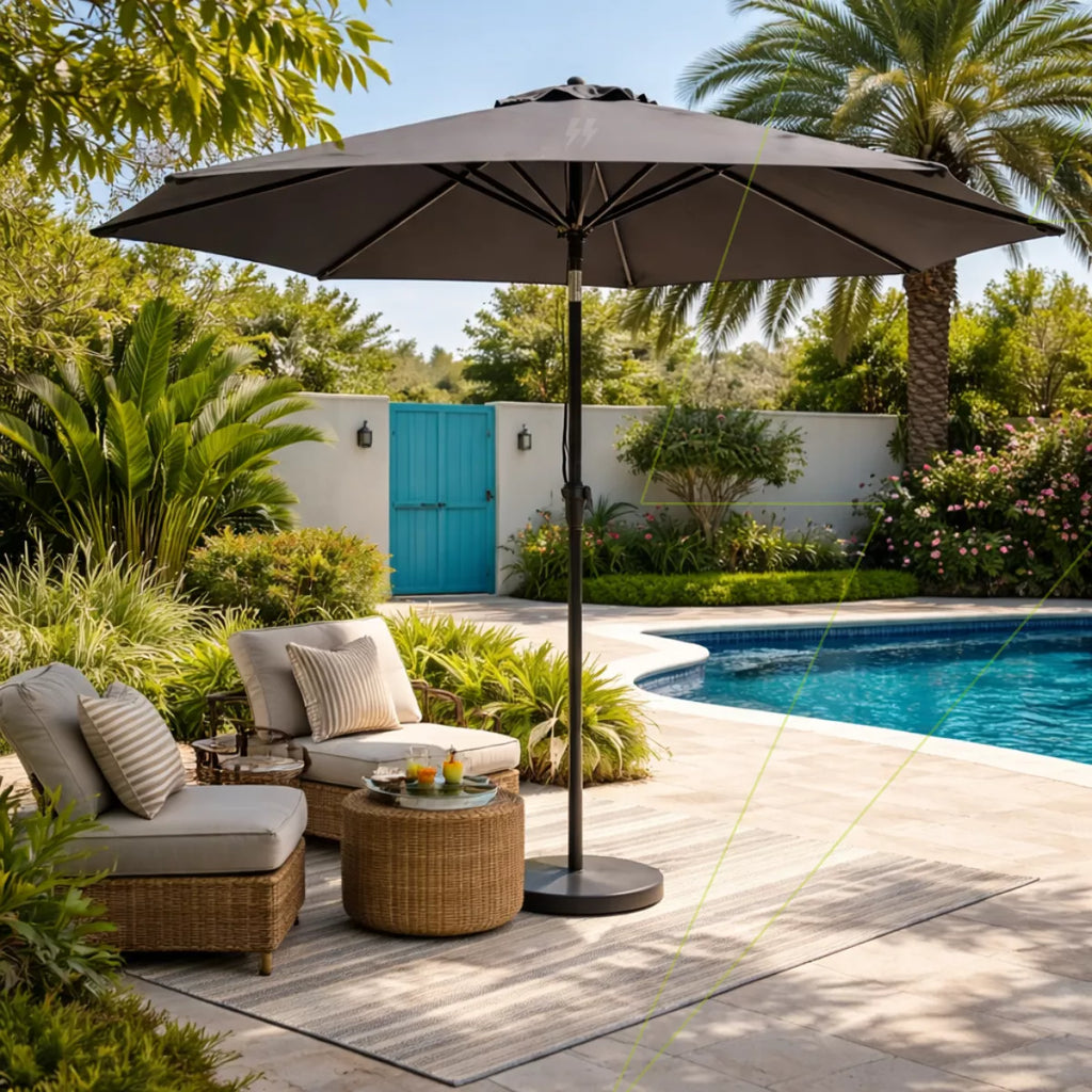 Ombrelone 2,30m Articulado com Proteção UV e Impermeável – Guarda-Sol para Jardim, Piscina e Área Externa Energy Express