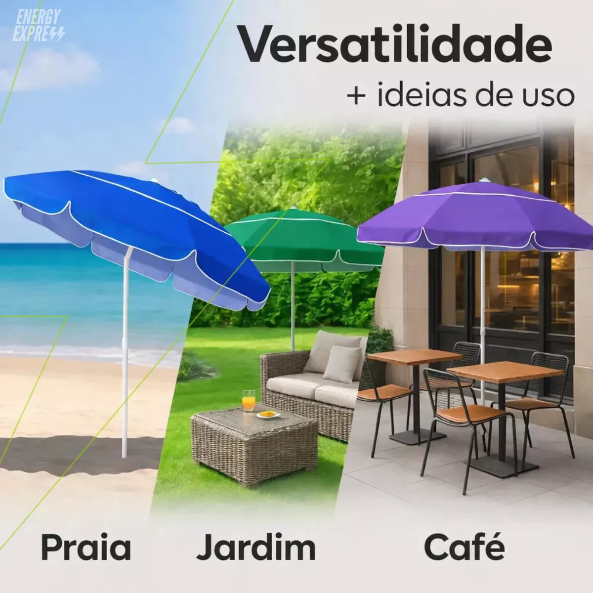 Guarda-Sol Gigante 2,4m Articulado com Proteção UV para Praia, Piscina e Jardim Energy Express