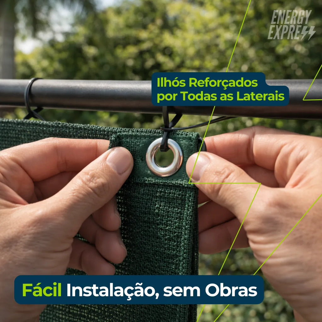 Tela de Privacidade 90% com Ilhós para Cercas e Varandas – Proteção Solar e Visual 2x1m Energy Express