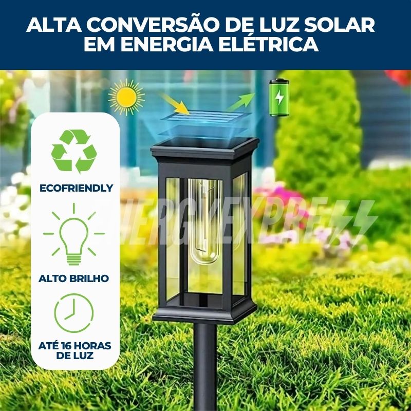 Poste Iluminação de Jardim - Luz Solar para Caminho Externo ENERGY EXPRESS
