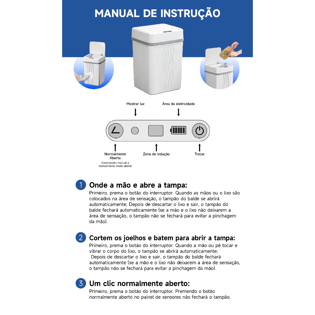 Lixeira com Sensor Automático 18L – Sem Toque, Silenciosa e Higiênica Energy Express