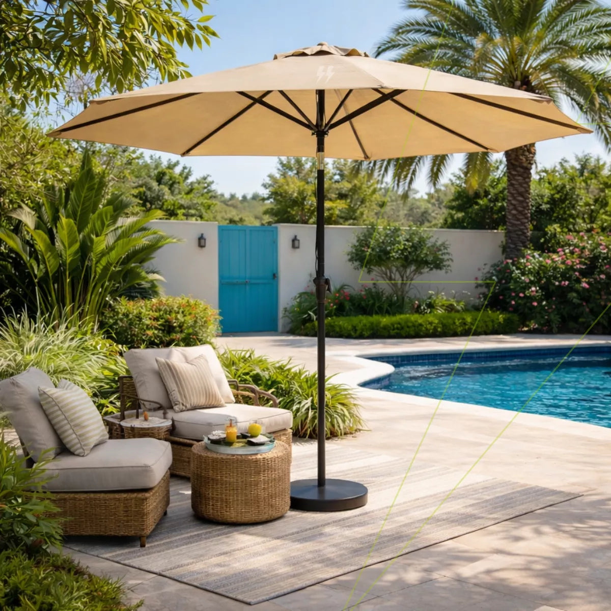 Ombrelone 2,30m Articulado com Proteção UV e Impermeável – Guarda-Sol para Jardim, Piscina e Área Externa Energy Express