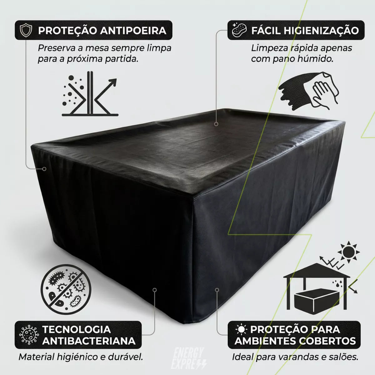 Capa Premium para Mesa de Sinuca em Corino Flanelado Energy Express