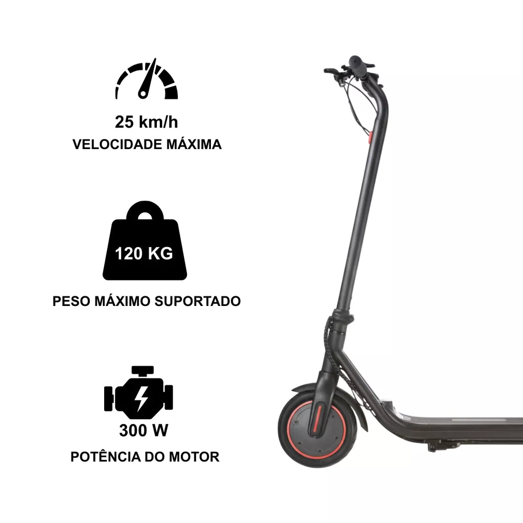 Patinete Elétrico Dobrável 300W com Bateria de Lítio e Luz LED + Brinde Energy Express
