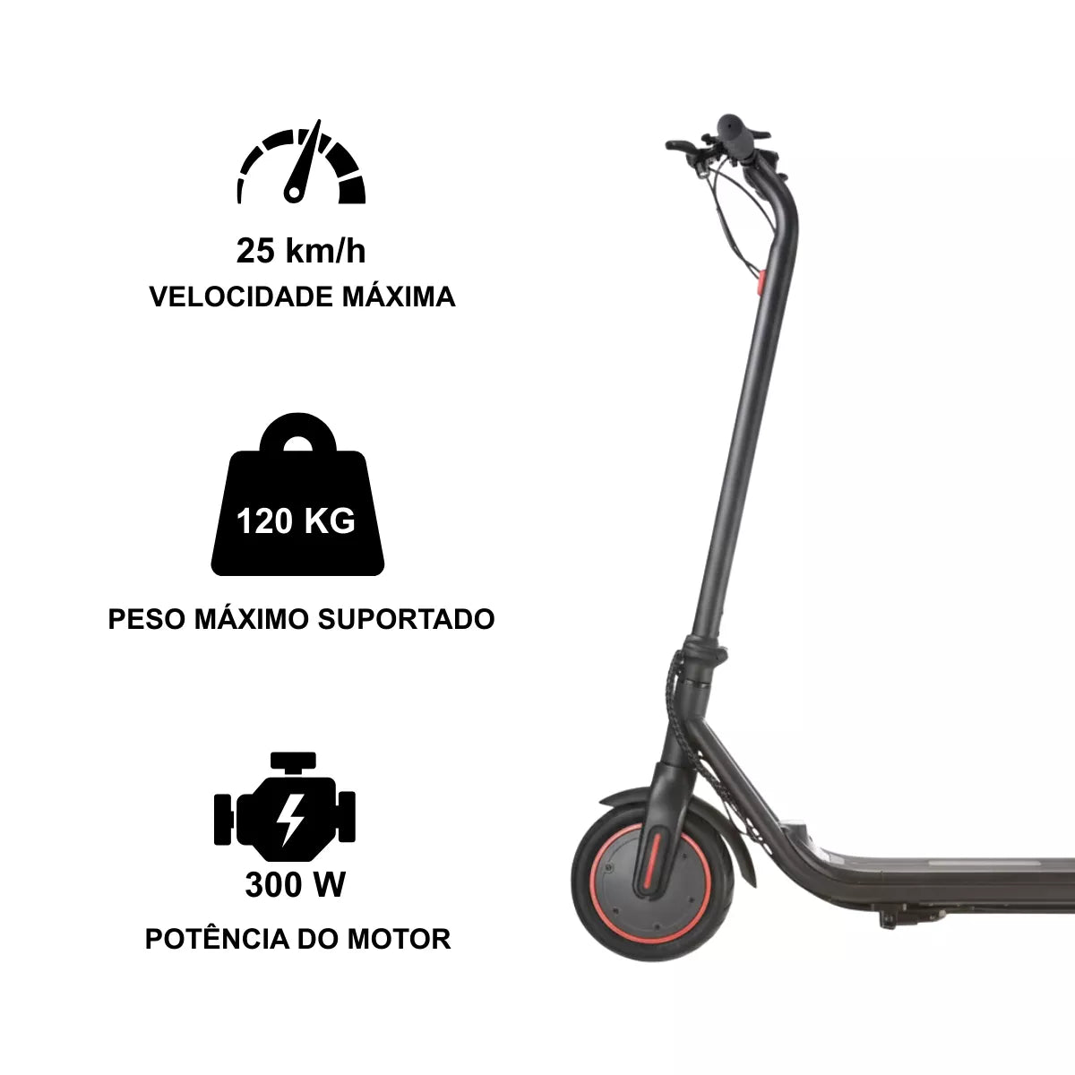 Patinete Elétrico Dobrável 300W com Bateria de Lítio e Luz LED + Brinde Energy Express