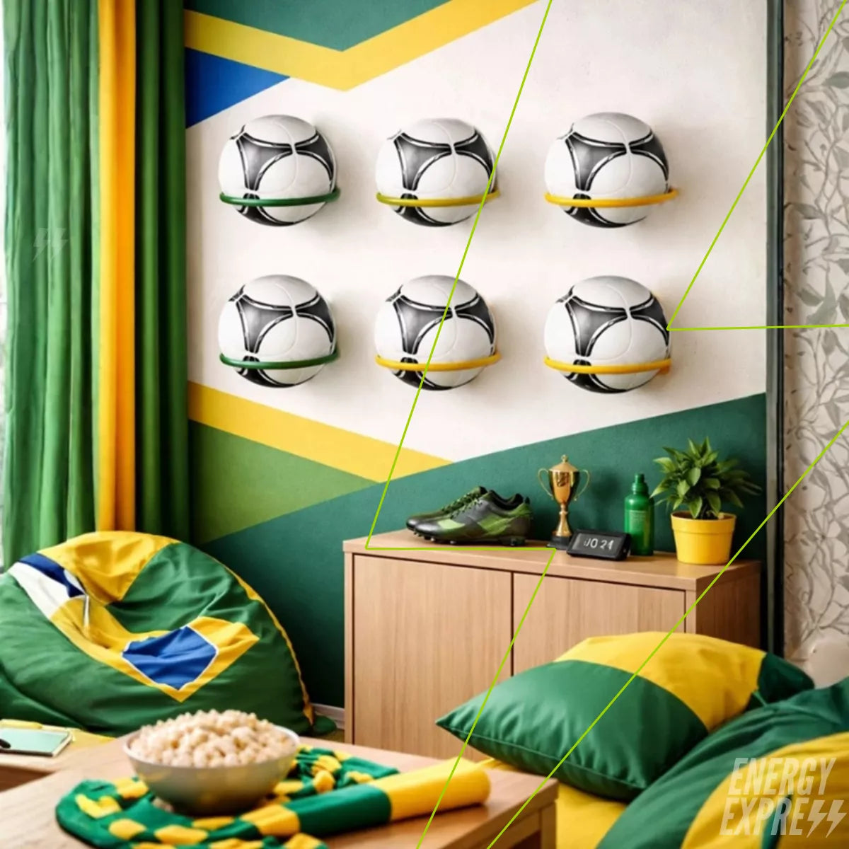 Kit 5 Suportes para Bola de Parede em Aço Reforçado – Futebol, Basquete e Vôlei Energy Express