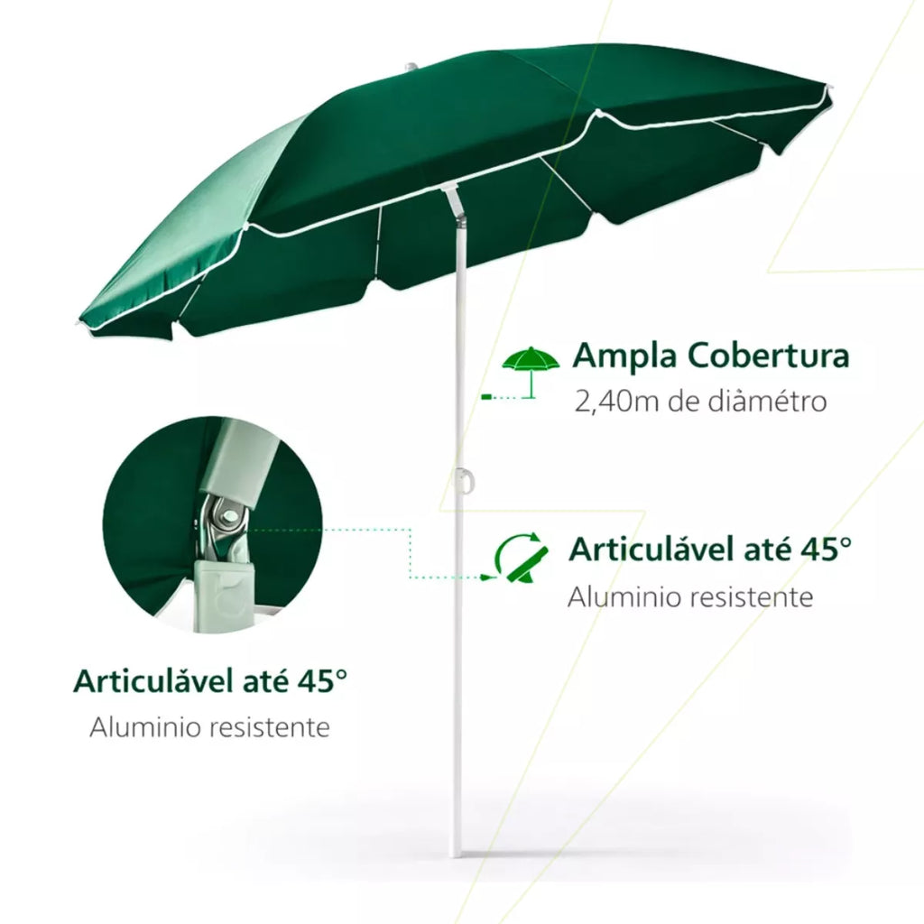 Guarda-Sol Gigante 2,4m Articulado com Proteção UV para Praia, Piscina e Jardim Energy Express
