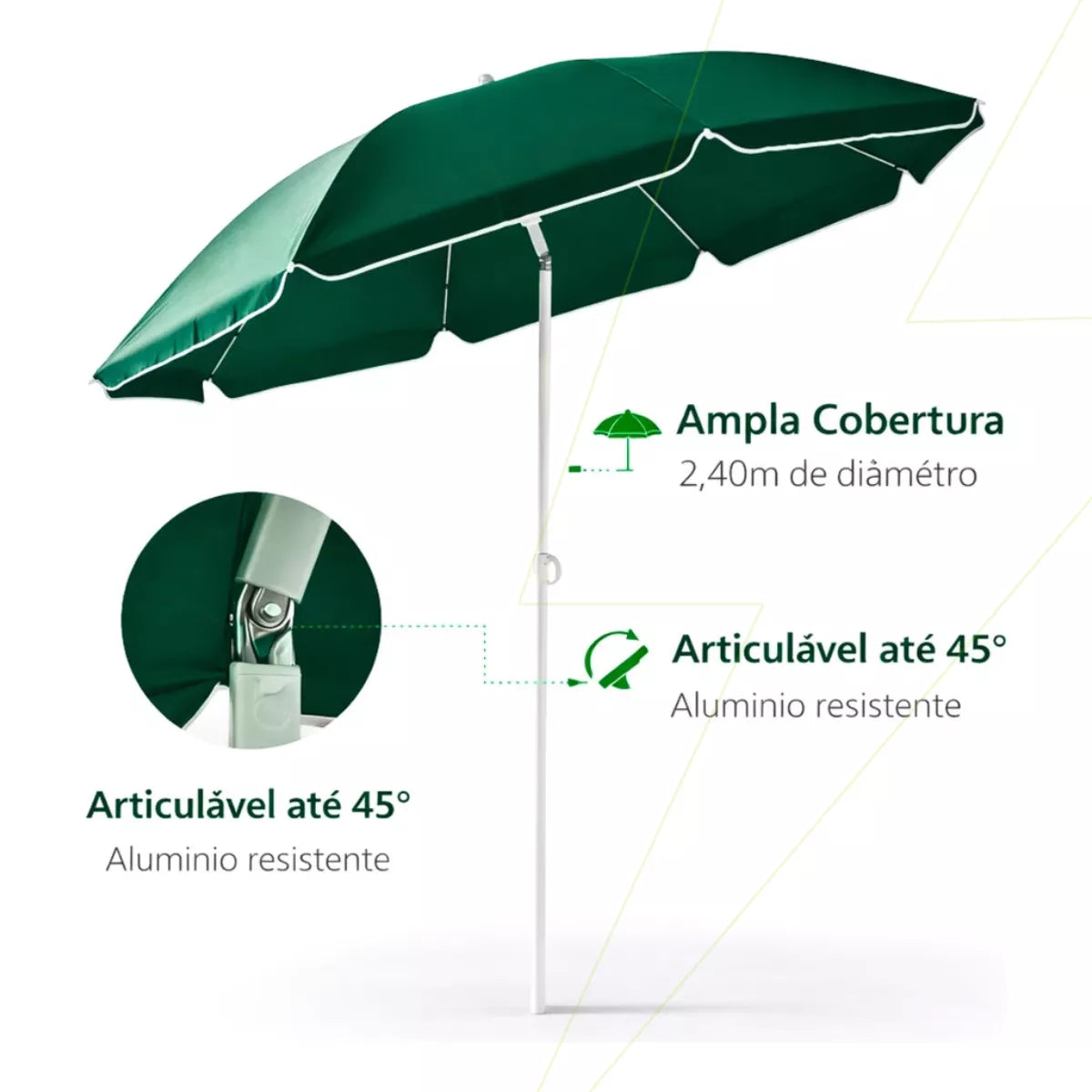 Guarda-Sol Gigante 2,4m Articulado com Proteção UV para Praia, Piscina e Jardim Energy Express