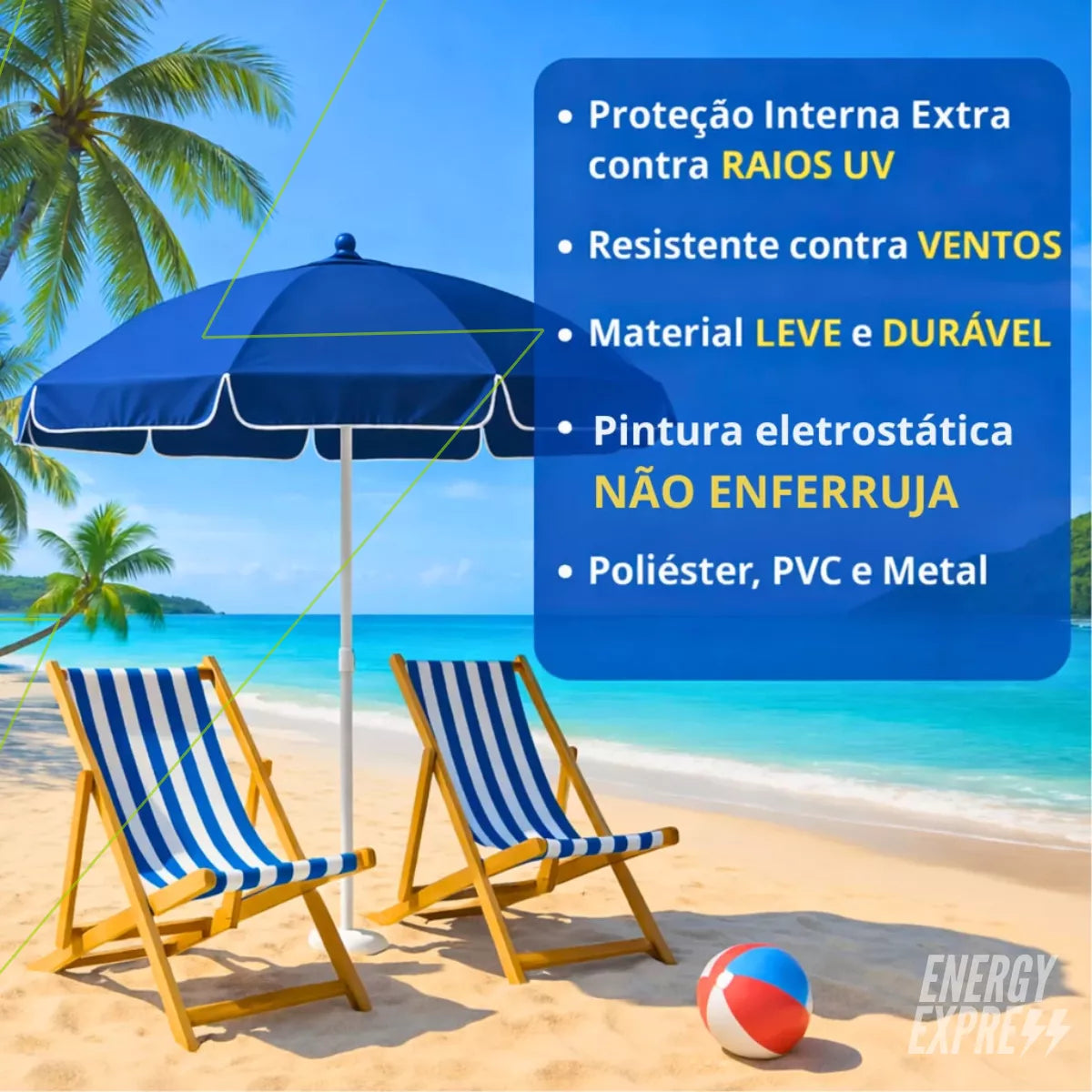 Guarda-Sol Gigante 2,4m Articulado com Proteção UV para Praia, Piscina e Jardim Energy Express
