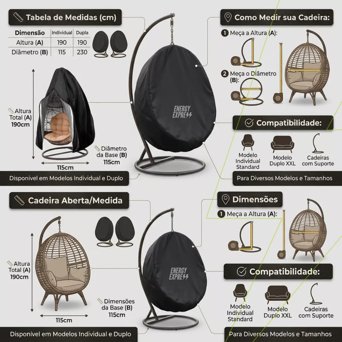 Capa para Cadeira Egg Suspensa Impermeável Energy Express