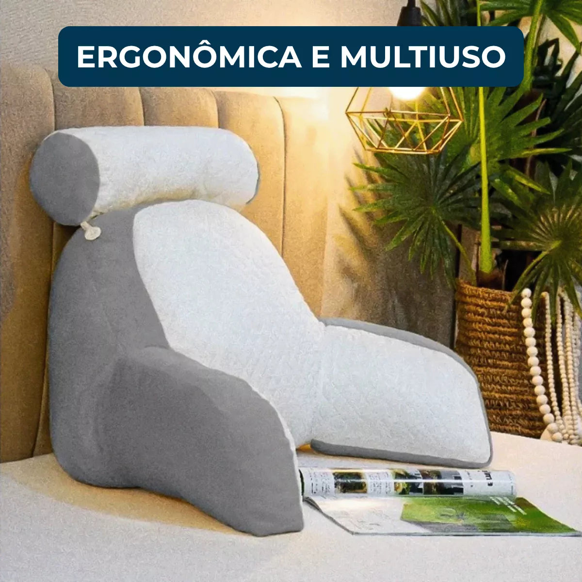 Almofada de Encosto para Leitura com Apoio Lombar – Travesseiro Ergonômico para Cama e Sofá Energy Express