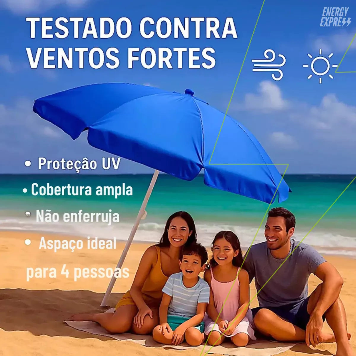 Guarda-Sol Gigante 2,4m Articulado com Proteção UV para Praia, Piscina e Jardim Energy Express