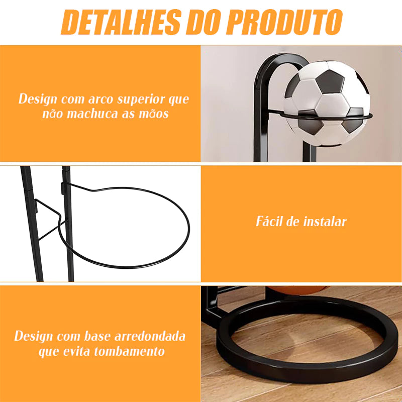 Suporte Organizador para Bolas em Aço Inox – Porta Bolas para Futebol, Basquete e Vôlei Energy Express