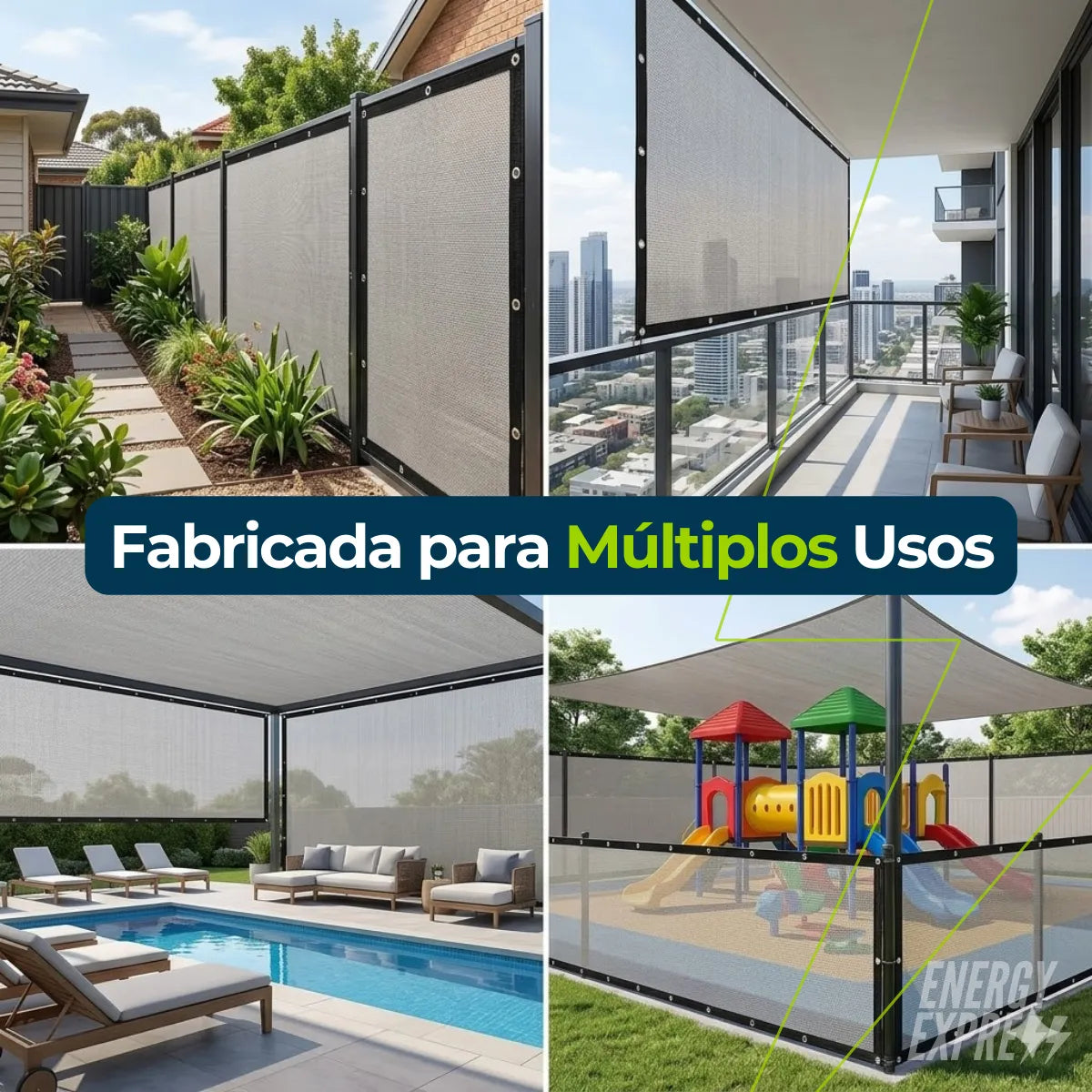 Tela de Privacidade 90% com Ilhós para Cercas e Varandas – Proteção Solar e Visual 2x1m Energy Express