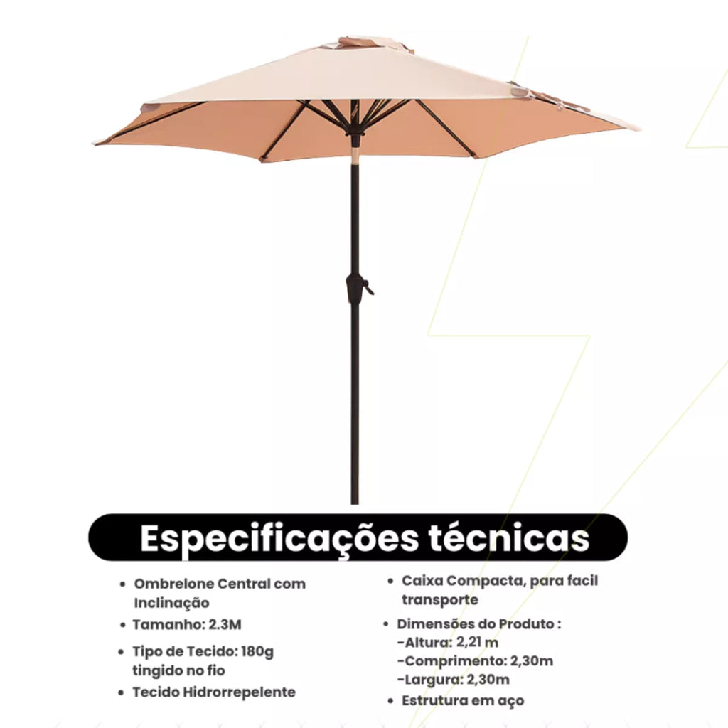 Ombrelone 2,30m Articulado com Proteção UV e Impermeável – Guarda-Sol para Jardim, Piscina e Área Externa Energy Express