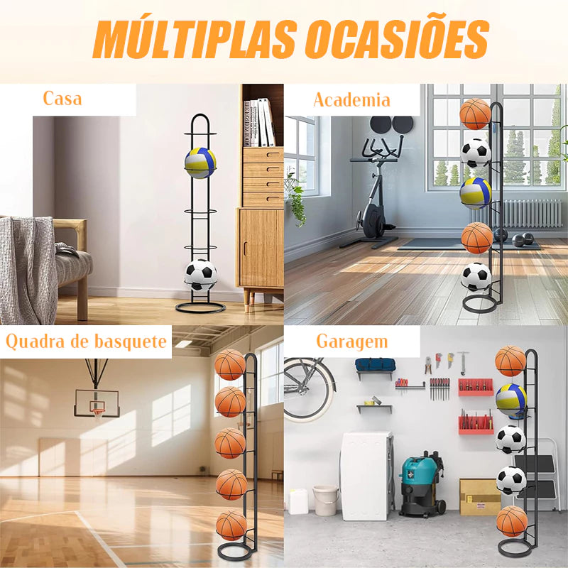 Suporte Organizador para Bolas em Aço Inox – Porta Bolas para Futebol, Basquete e Vôlei Energy Express