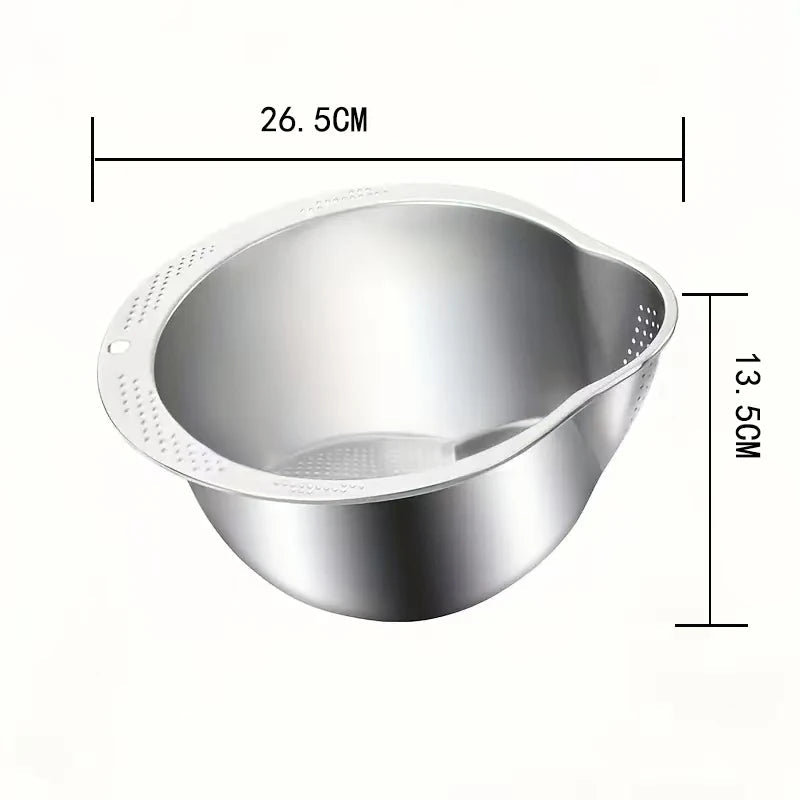 Tigela Escorredora Inox 2 em 1 para Lavar Arroz, Frutas e Verduras - Aço Inoxidável 304 Energy Express