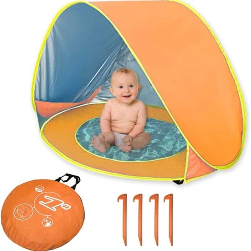 Barraca de Praia para Bebe com Piscina e Proteção UV laranja Energy Express