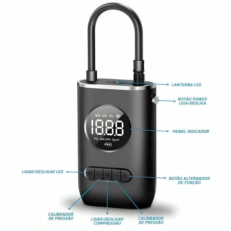 Mini Compressor Portátil Recarregável 12V - Enche Pneu de Carro, Bicicleta e Bola Energy Express