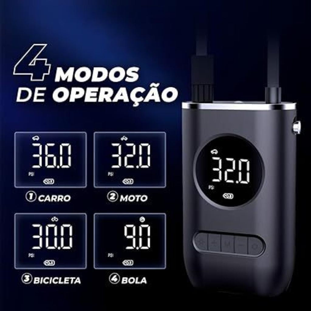 Mini Compressor Portátil Recarregável 12V - Enche Pneu de Carro, Bicicleta e Bola Energy Express