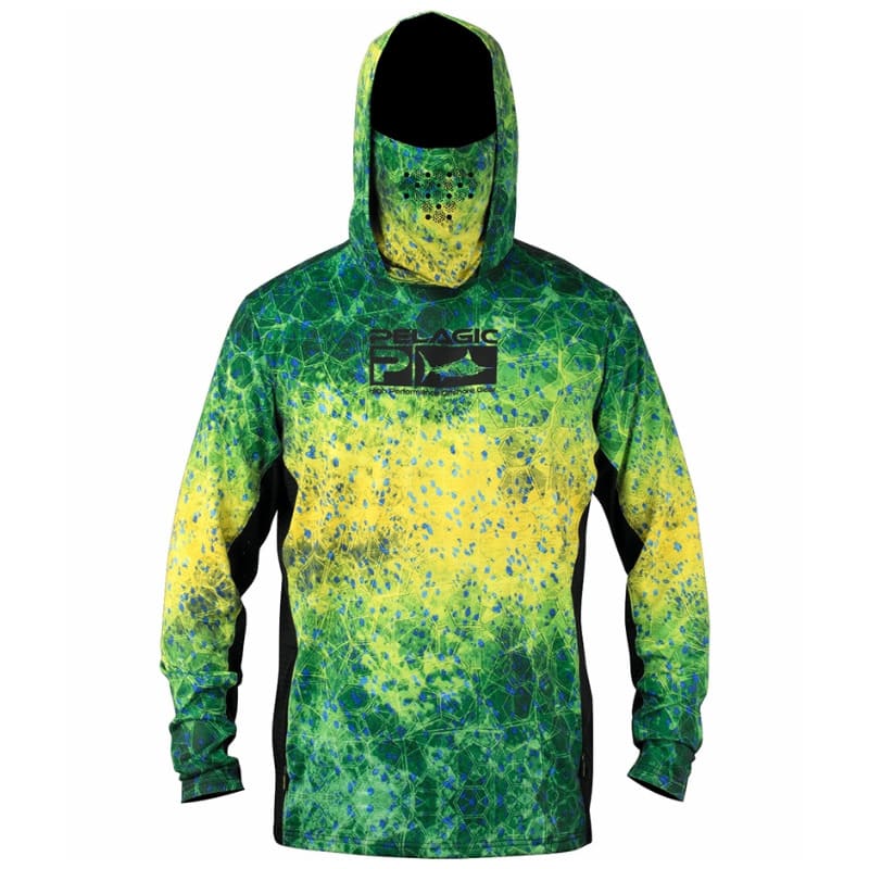 Camisa para Pesca Proteção UV +50 Manga Longa com Capuz e Bandana Facial verde e amarela Energy Express