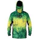 Camisa para Pesca Proteção UV +50 Manga Longa com Capuz e Bandana Facial verde e amarela Energy Express