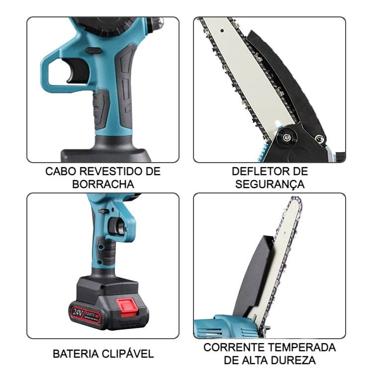Mini Motosserra Elétrica de Poda Recarregável 1200mhA