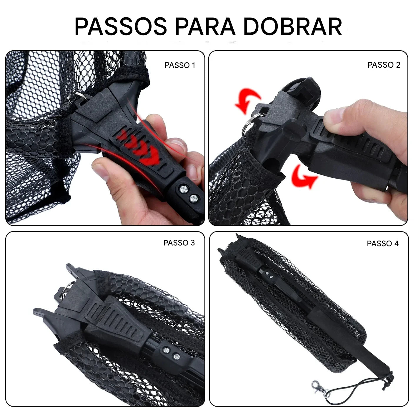 Rede de Pesca Retrátil Dobrável com Cabo Telescópico – Alumínio Leve e Resistente 112cm ENERGY EXPRESS