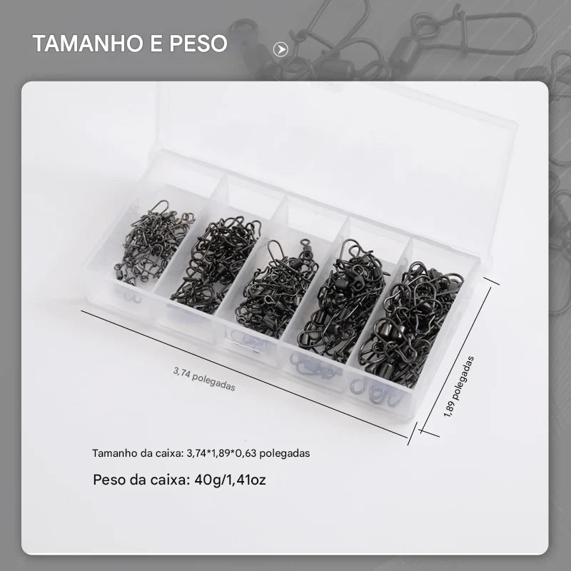 Conectores de Pesca com Giro Inoxidável – Kit com 50 Ganchos Rápidos para Iscas e Anzóis ENERGY EXPRESS