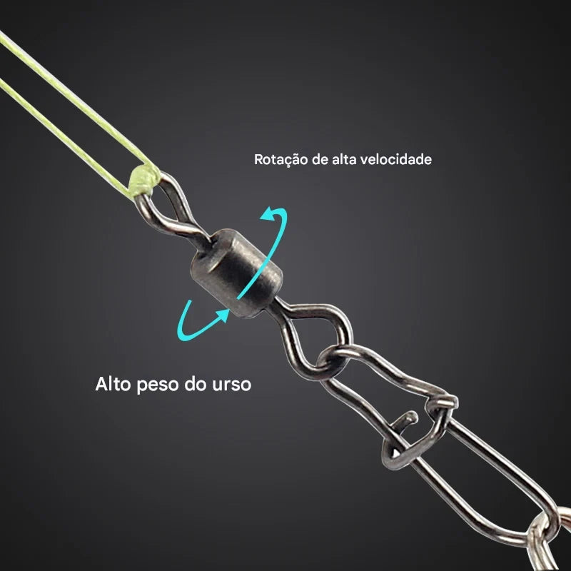 Conectores de Pesca com Giro Inoxidável – Kit com 50 Ganchos Rápidos para Iscas e Anzóis ENERGY EXPRESS
