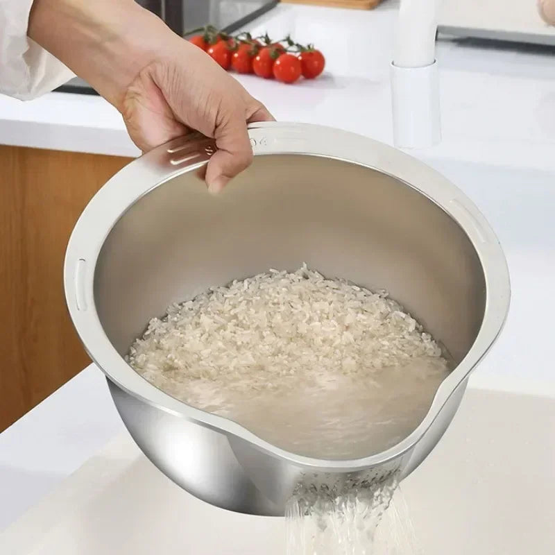 Tigela Escorredora Inox 2 em 1 para Lavar Arroz, Frutas e Verduras - Aço Inoxidável 304 Energy Express