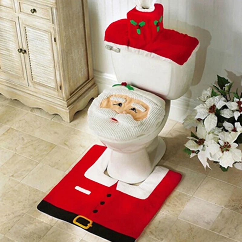 Capa para Tampo de Vaso Sanitário de Natal - Papai Noel Energy Express