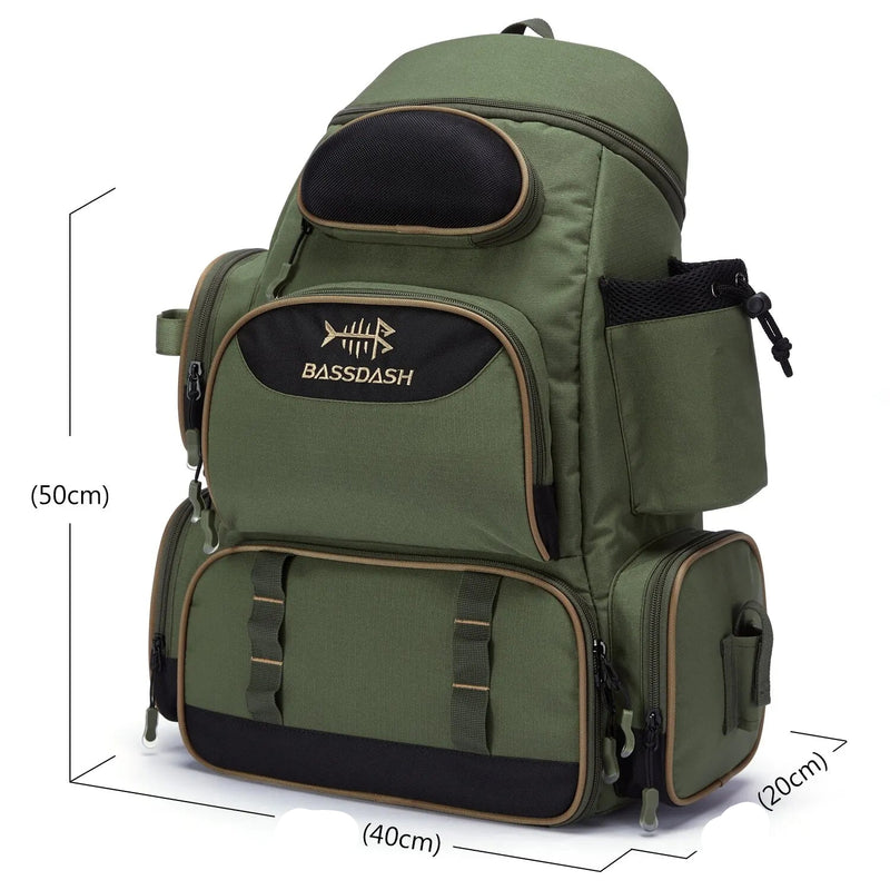 Mochila de Pesca Tática Impermeável - Suporte para Vara, Compartimentos e Capa de Chuva Energy Express