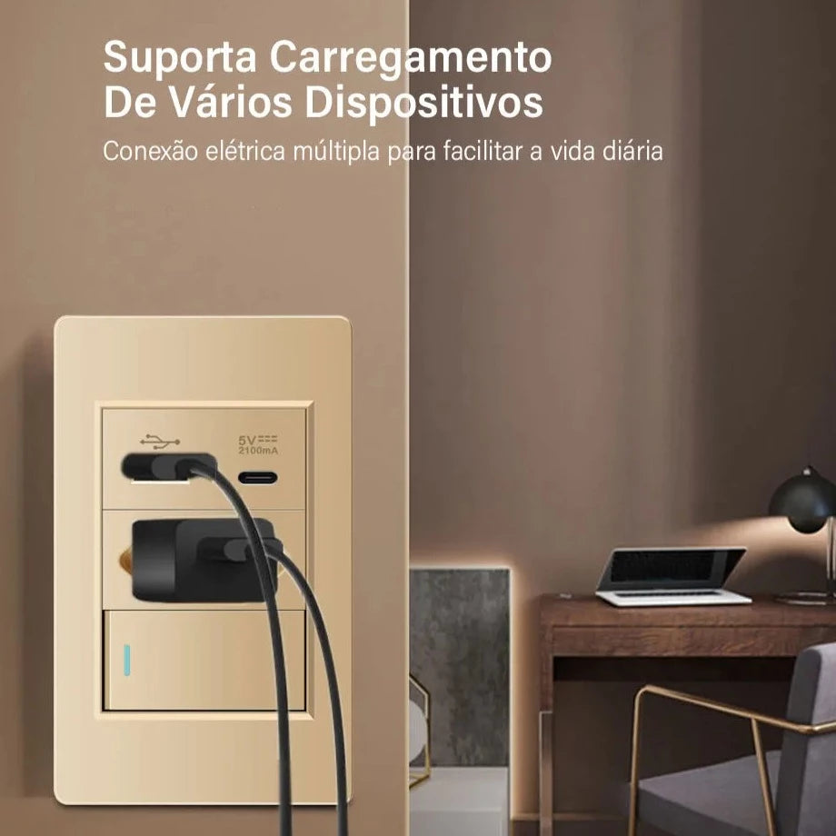 Tomada com Entrada Usb de Parede - Carregamento Rápido energy express