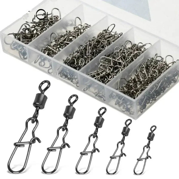 Conectores de Pesca com Giro Inoxidável – Kit com 50 Ganchos Rápidos para Iscas e Anzóis ENERGY EXPRESS
