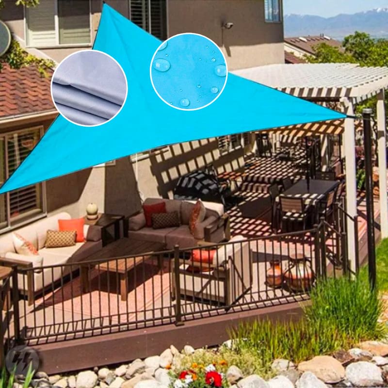 Tenda Suspensa Triangular de Proteção Solar Impermeável com Material Refletivo em Cor Prata azul céu energy express