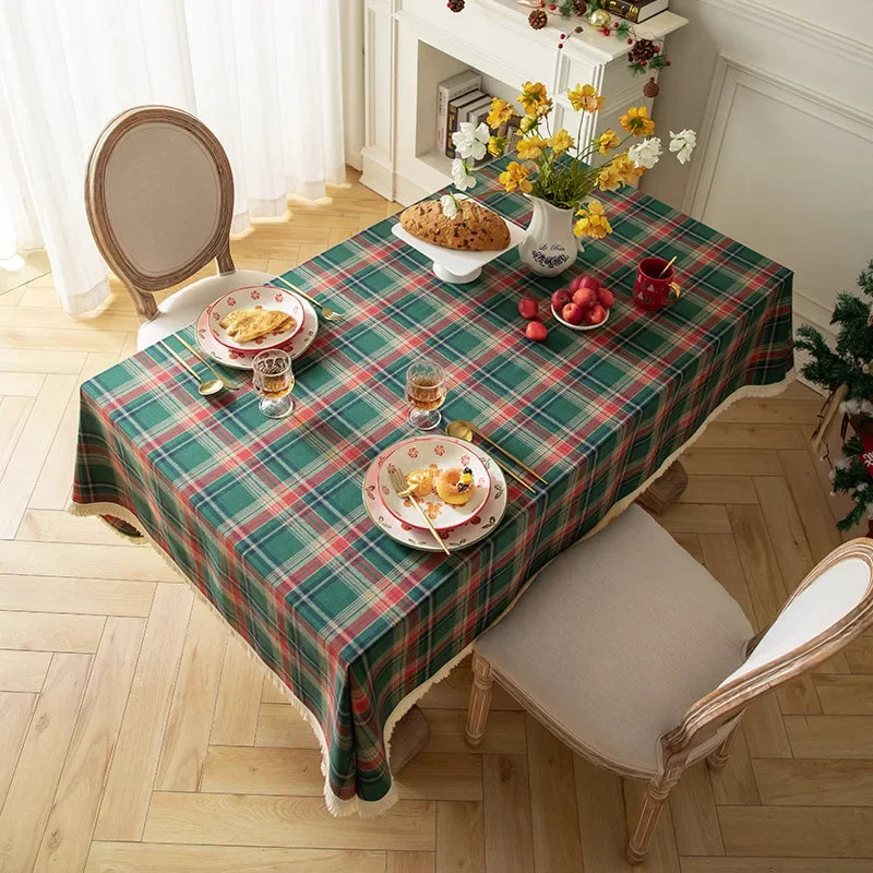 Toalha de Mesa Xadrez Natalina com Borda em Franja – Decoração de Natal Energy Express