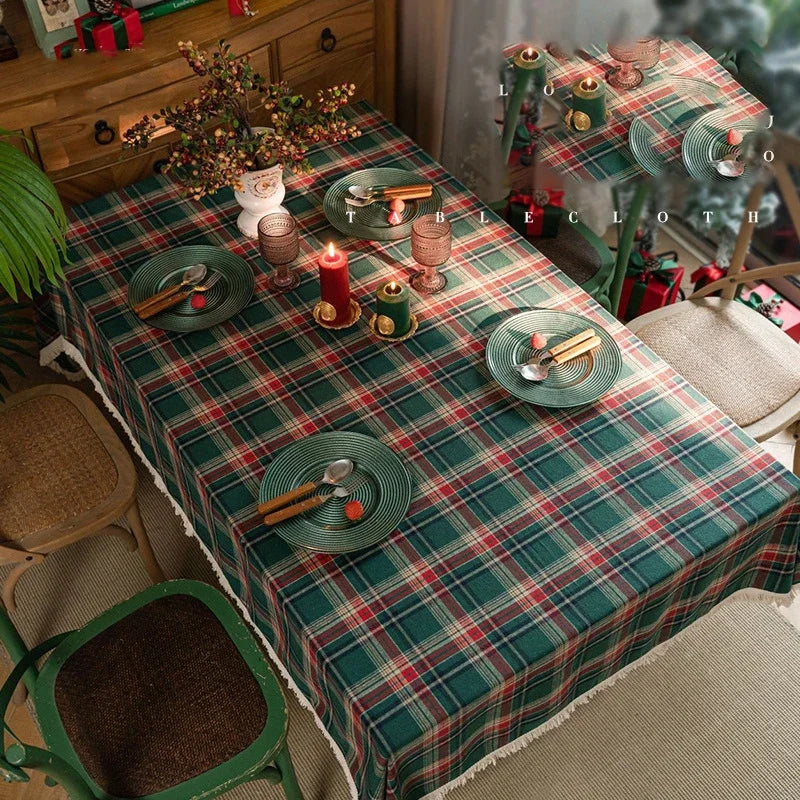 Toalha de Mesa Xadrez Natalina com Borda em Franja – Decoração de Natal Energy Express