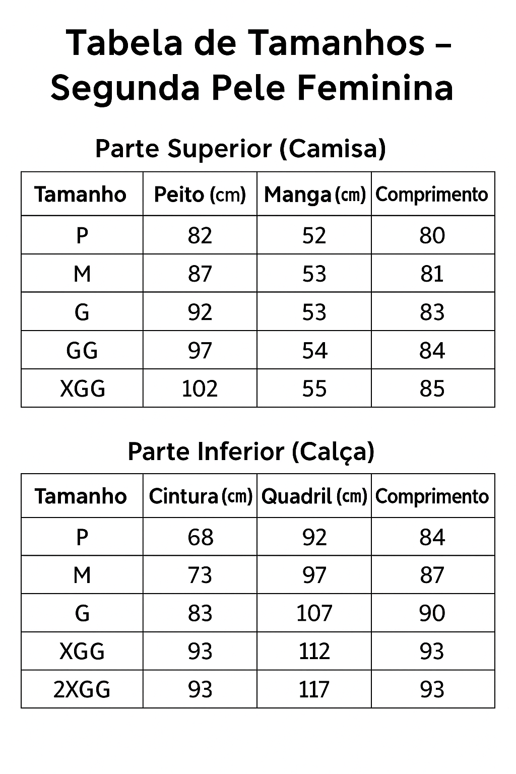 Segunda Pele Feminina com Flanela – Conjunto Térmico Quente e Confortável Energy Express tabela de tamanhos
