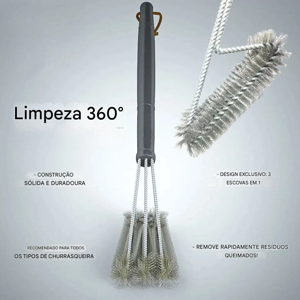 Escova de Limpeza 360° para Churrasqueira com Cabo Longo em Aço Inox Energy Express