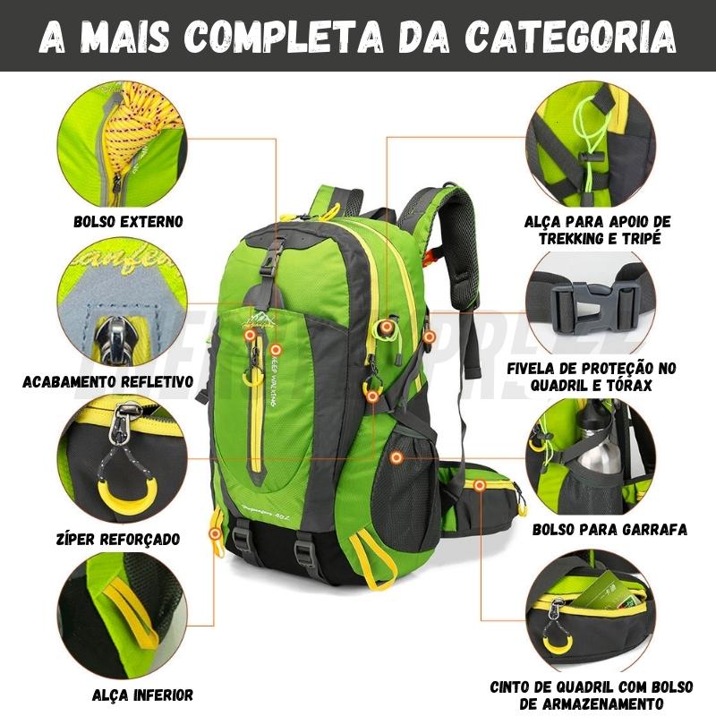Mochila de Camping 40L Impermeável para Trilha e Trekking – Mochila de Aventura em Nylon Resistente Energy Express