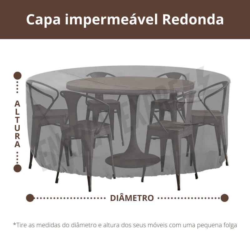 Capa impermeável Redonda para Conjunto de Mesa e Cadeiras Externas preta energy express