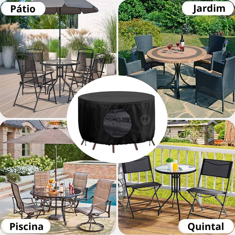 Capa impermeável Redonda para Conjunto de Mesa e Cadeiras Externas preta energy express