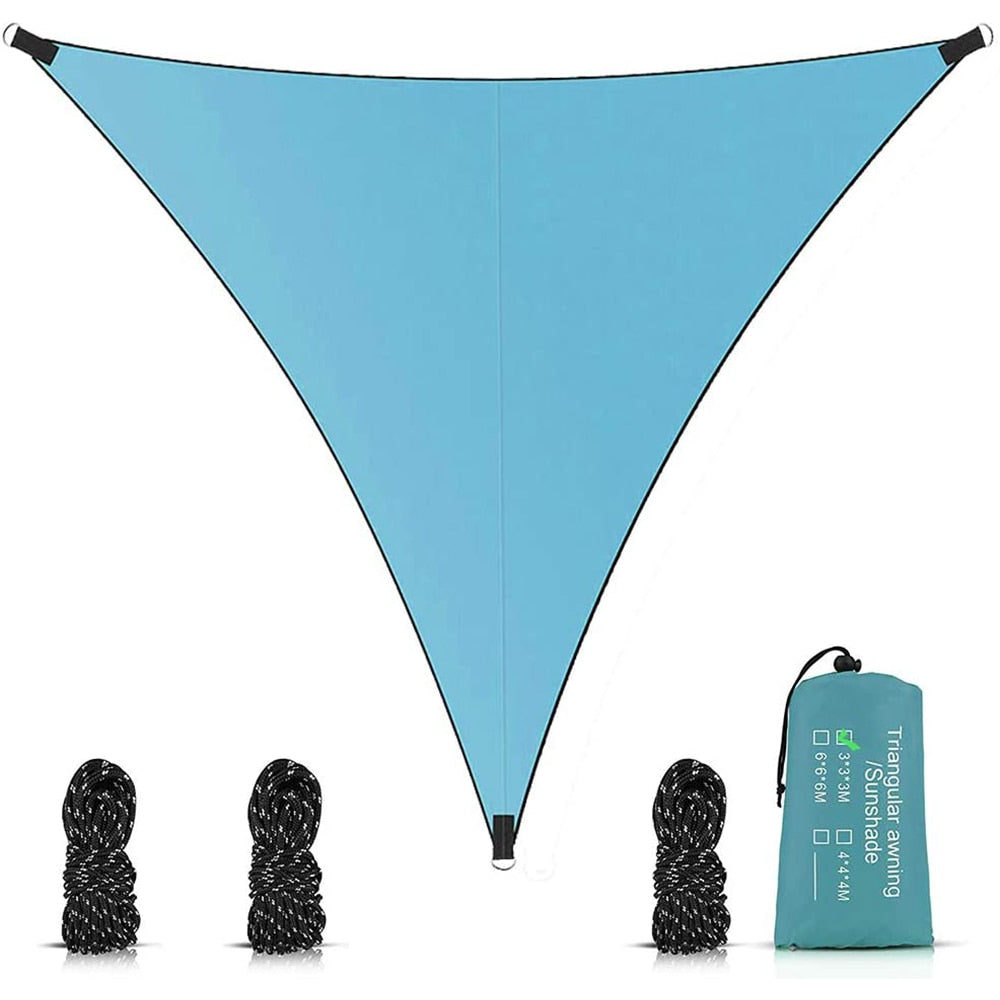 Tenda Suspensa Triangular de Proteção Solar Impermeável com Material Refletivo em Cor Prata azul céu energy express