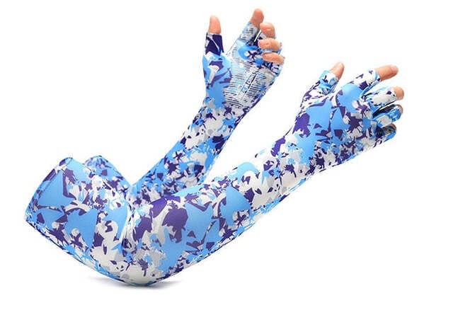 Par Luvas Sport de Manga Longa com Proteção UV azul camuflado