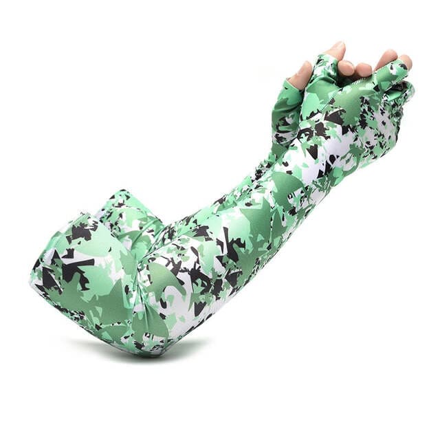 Par Luvas Sport de Manga Longa com Proteção UV verde camuflado