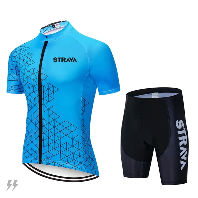 Roupa Para Ciclismo Masculino Strava Jersey Azul C/ Bermuda / Pp Outdoor 066
